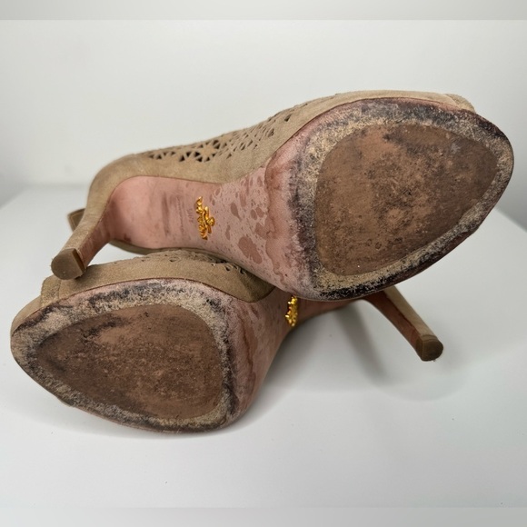 Prada Perforated Beige Suede Ankle Boots - Size 38.5 - Picture 7 of 7